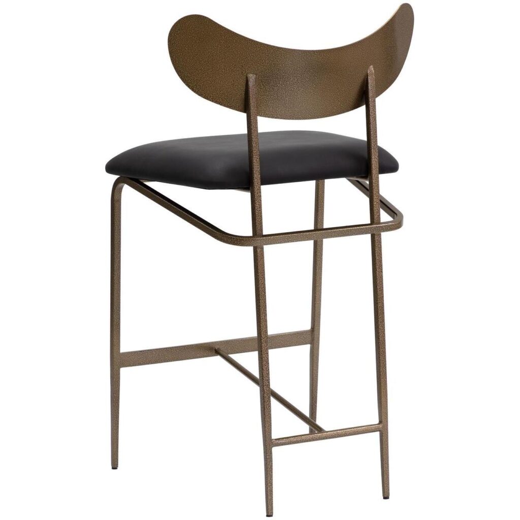 Gibbons Counter Stool - Antique Brass - Charcoal Black Leather - Image 4