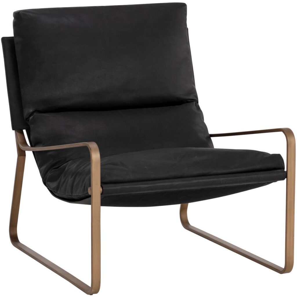 Zancor Lounge Chair - Antique Brass - Charcoal Black Leather