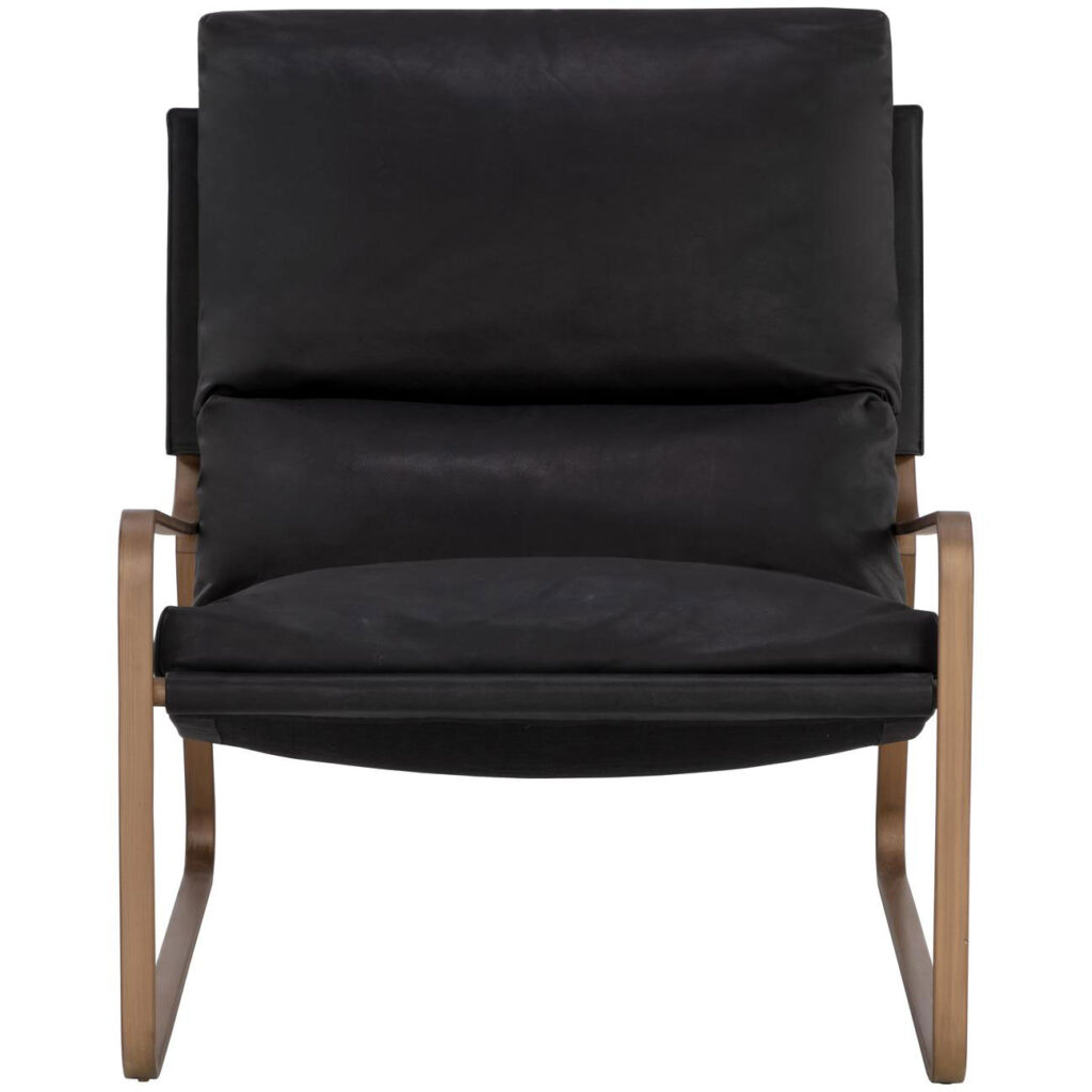 Zancor Lounge Chair - Antique Brass - Charcoal Black Leather - Image 2