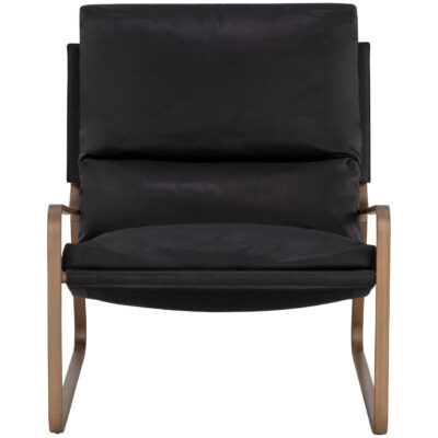 Zancor Lounge Chair - Antique Brass - Charcoal Black Leather 110657 110657 ZANCOR LOUNGE CHAIR ANTIQUE BRASS BLACK LEATHER 1