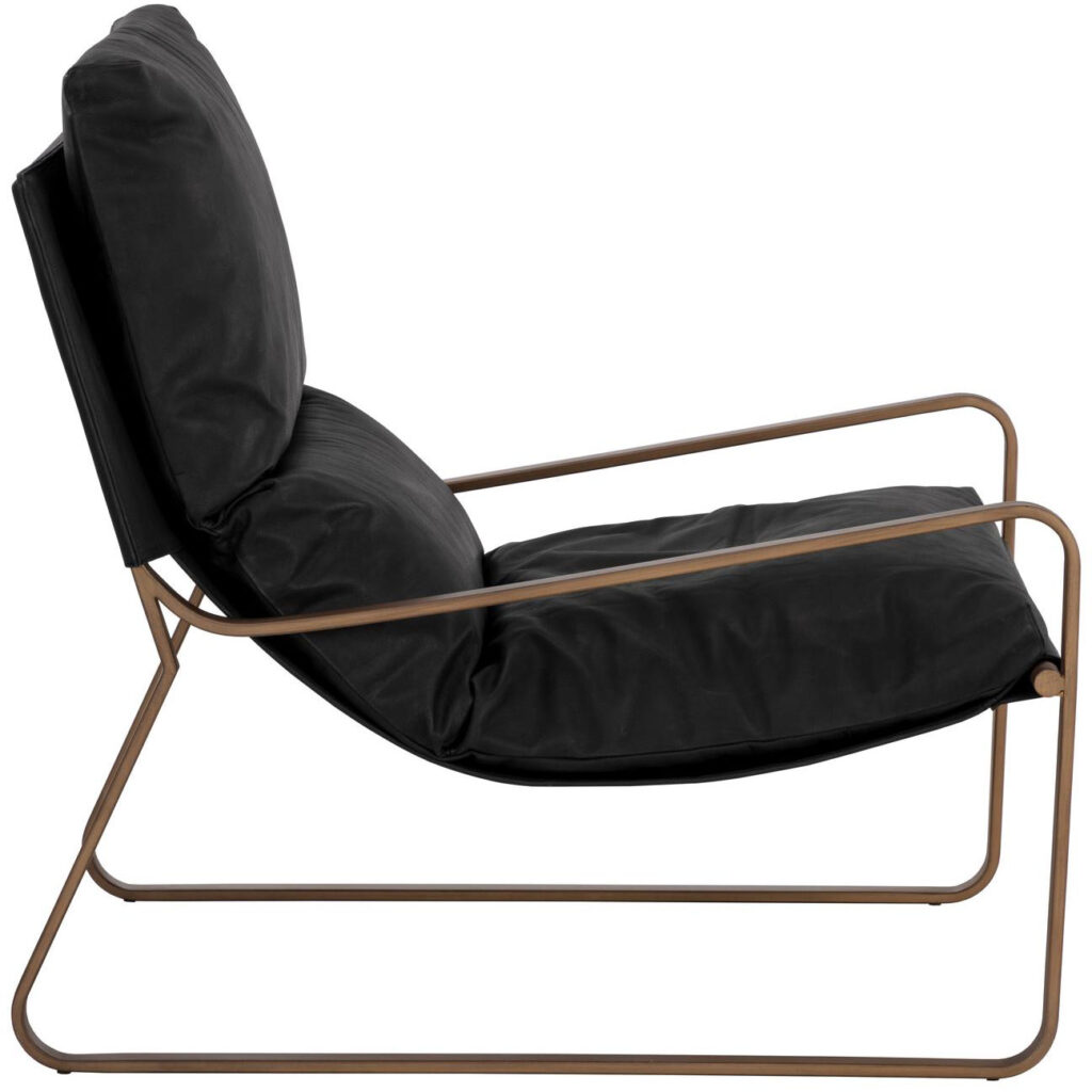 Zancor Lounge Chair - Antique Brass - Charcoal Black Leather - Image 3