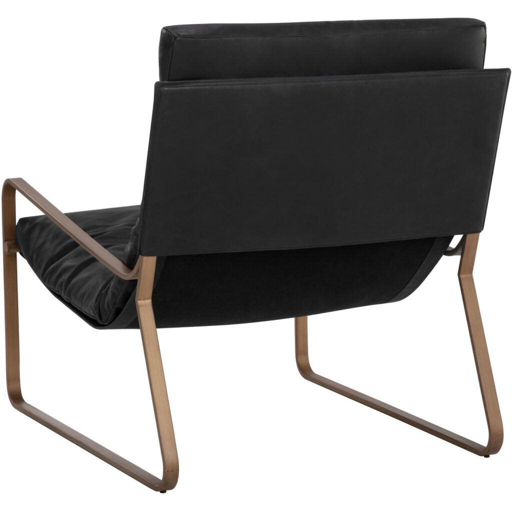 Zancor Lounge Chair - Antique Brass - Charcoal Black Leather - Image 4