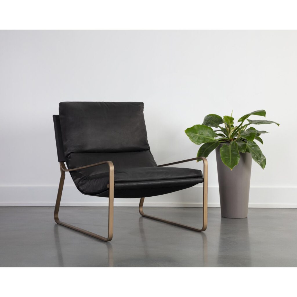 Zancor Lounge Chair - Antique Brass - Charcoal Black Leather - Image 5