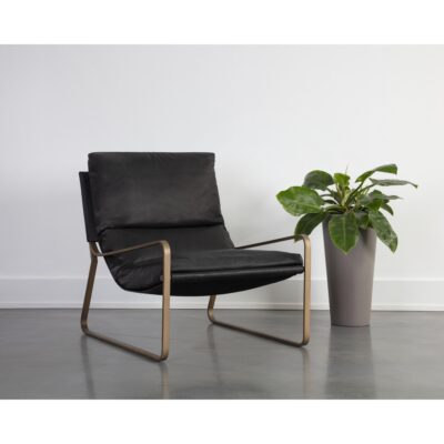 Zancor Lounge Chair - Antique Brass - Charcoal Black Leather 110657 110657 ZANCOR LOUNGE CHAIR ANTIQUE BRASS BLACK LEATHER 5