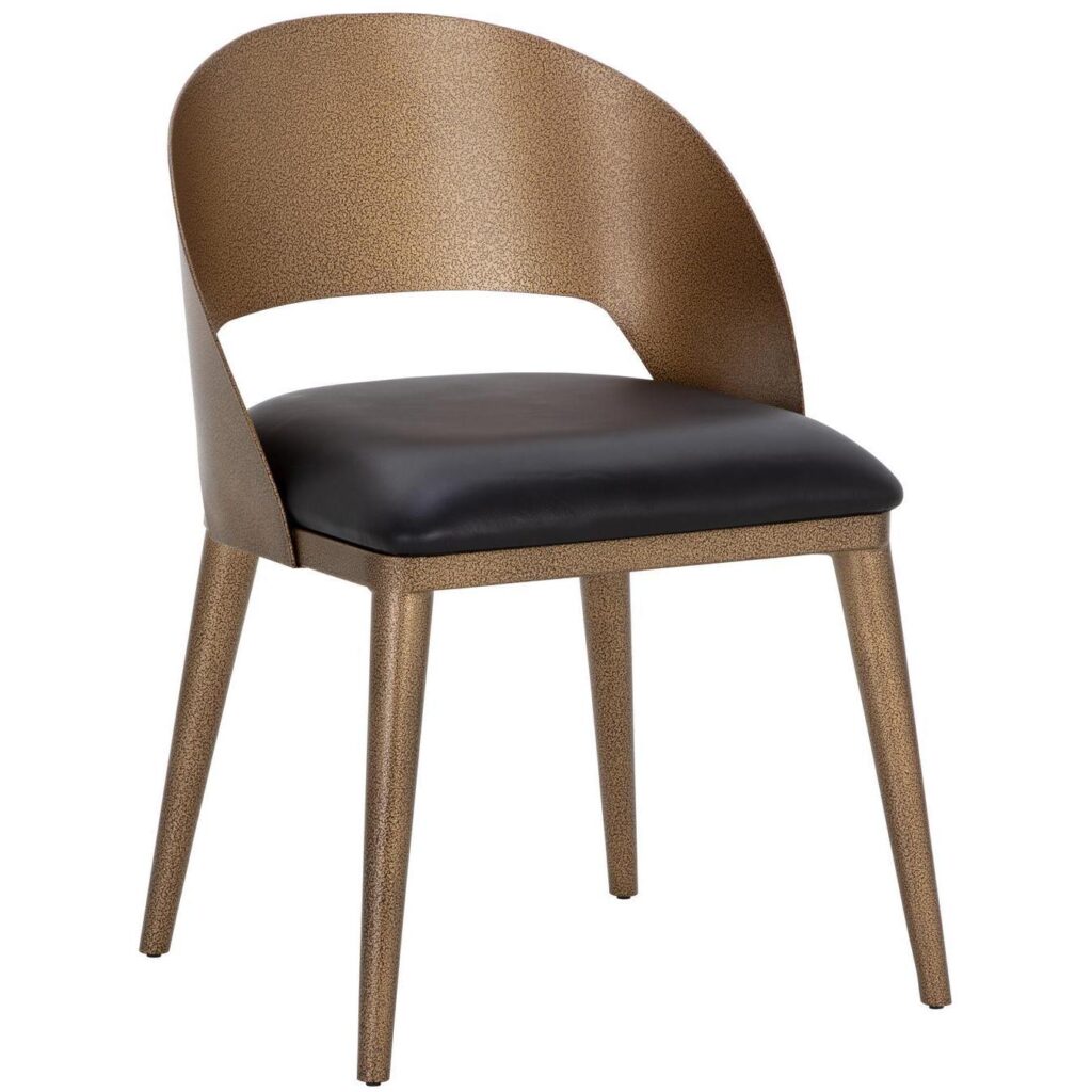 Dezirae Dining Chair - Antique Brass - Charcoal Black Leather