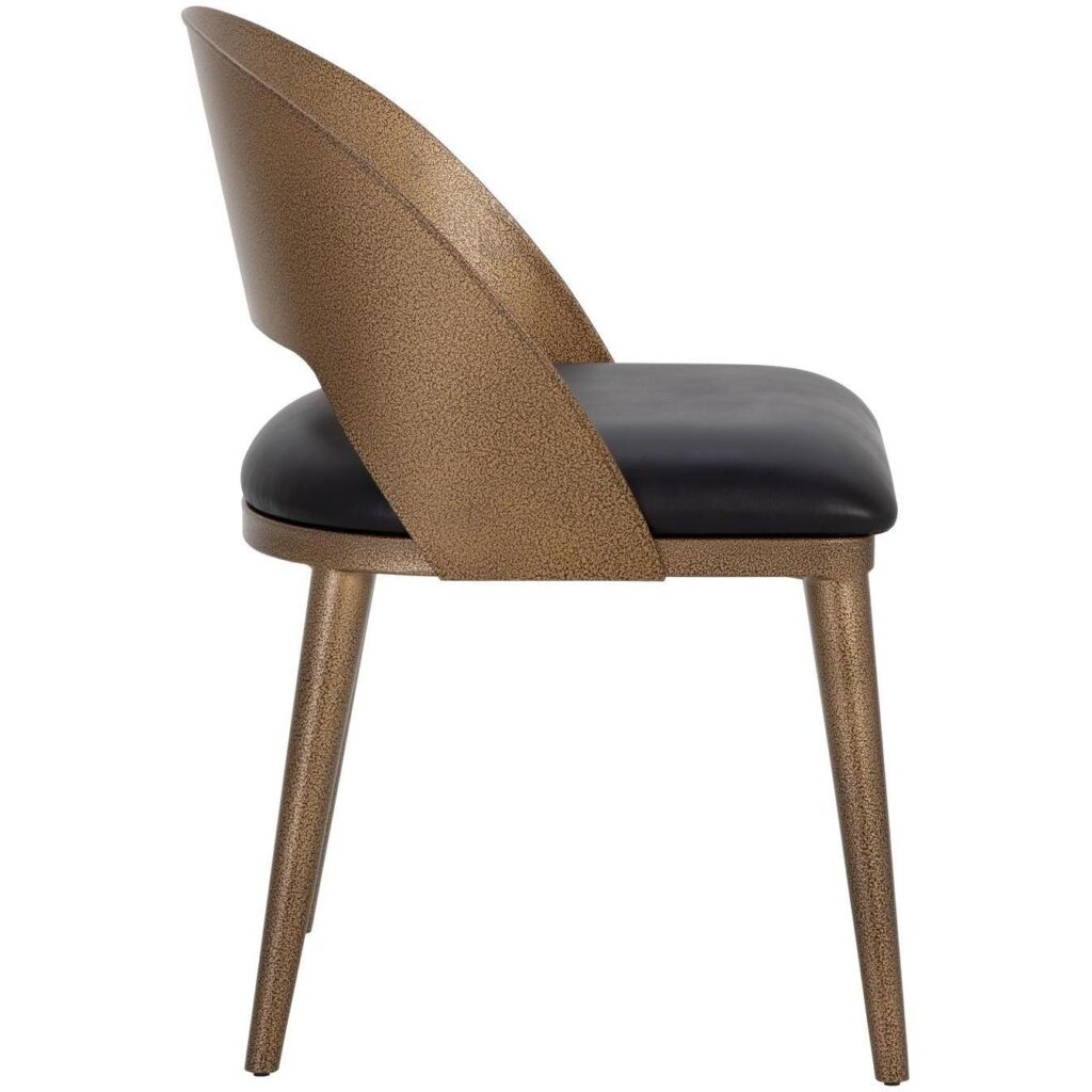 Dezirae Dining Chair - Antique Brass - Charcoal Black Leather - Image 3