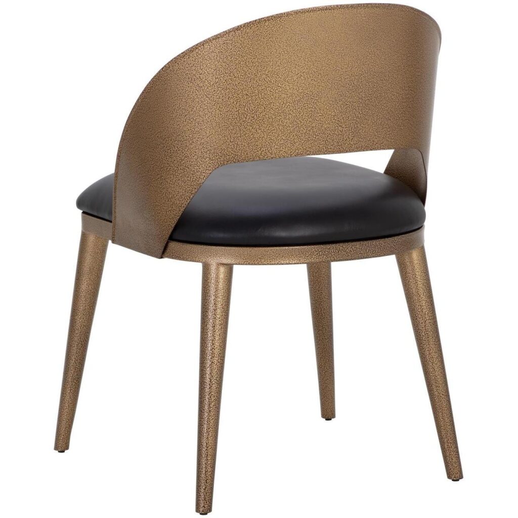 Dezirae Dining Chair - Antique Brass - Charcoal Black Leather - Image 4