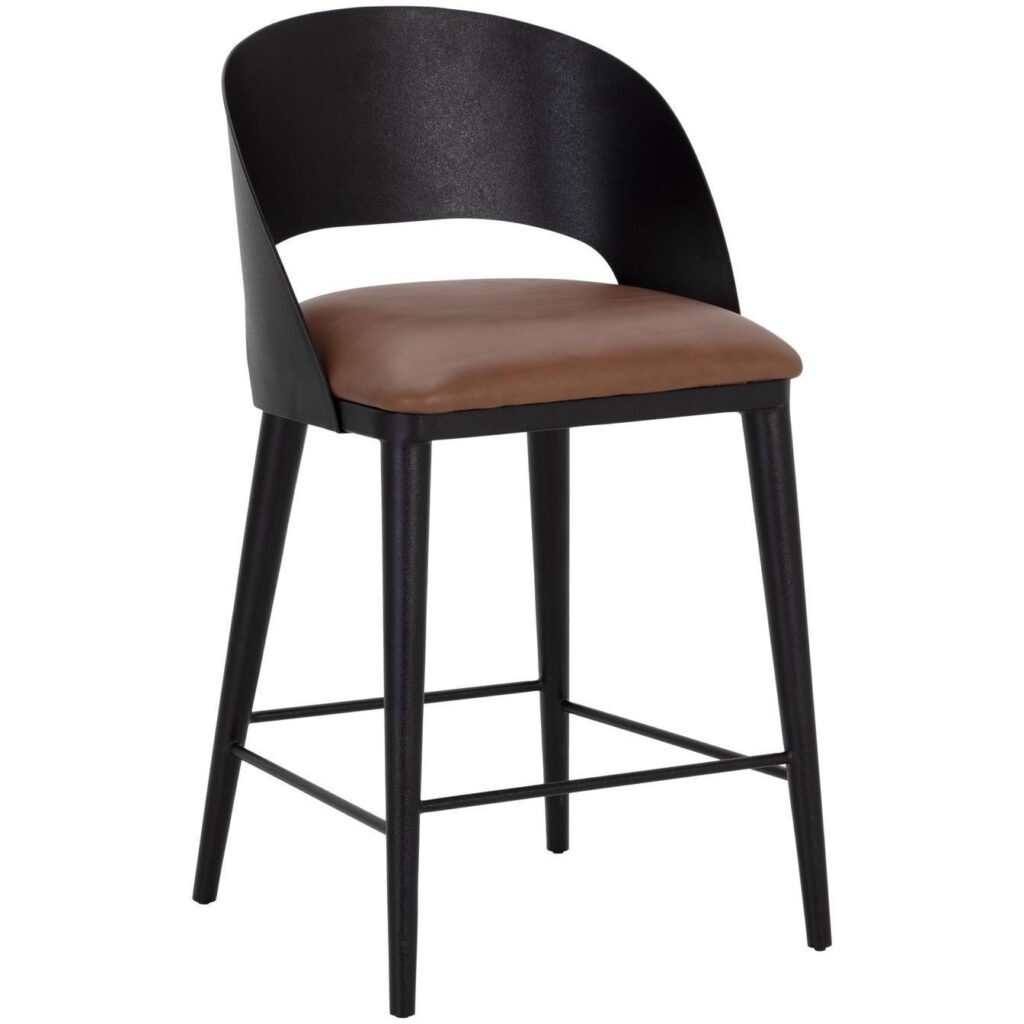 Dezirae Counter Stool - Black - Cognac Leather