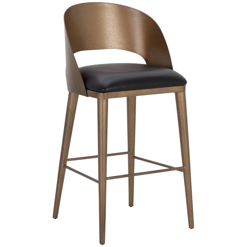 Dezirae Barstool - Antique Brass - Charcoal Black Leather