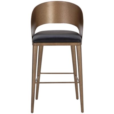 Dezirae Barstool - Antique Brass - Charcoal Black Leather 111052 111052 DEZIRAE BARSTOOL ANTIQUE BRASS CHARCOAL BLACK LEATHER 1