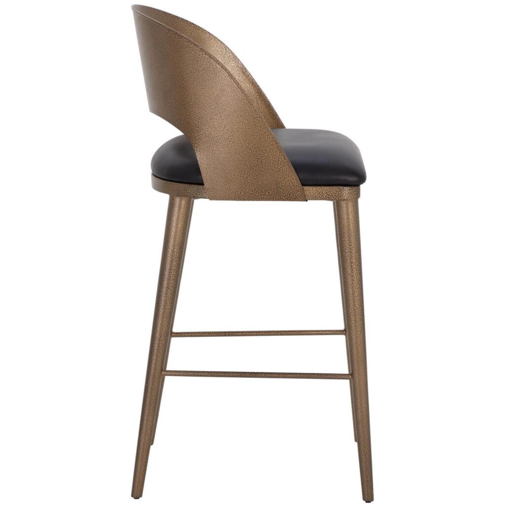 Dezirae Barstool - Antique Brass - Charcoal Black Leather - Image 3