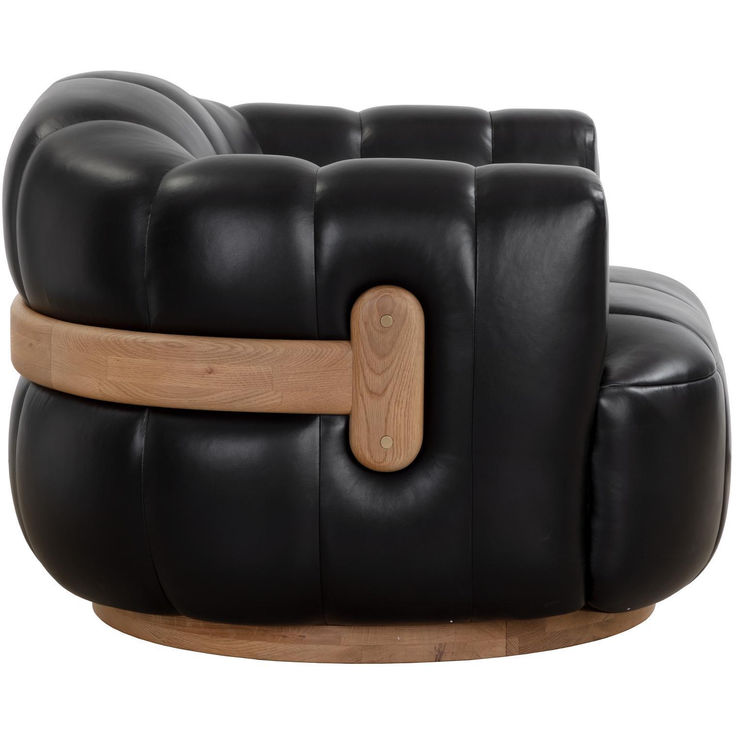 Tadeo Swivel Lounge Chair - Rustic Oak Wood - Vintage Black Night Leather 3 Tadeo Swivel Lounge Chair - Rustic Oak Wood - Vintage Black Night Leather - Image 3