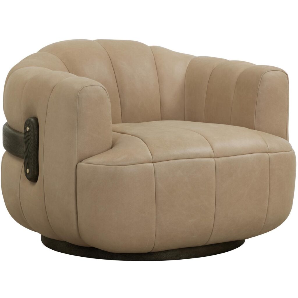 Tadeo Swivel Lounge Chair - Dark Brown - Sahara Sand Leather