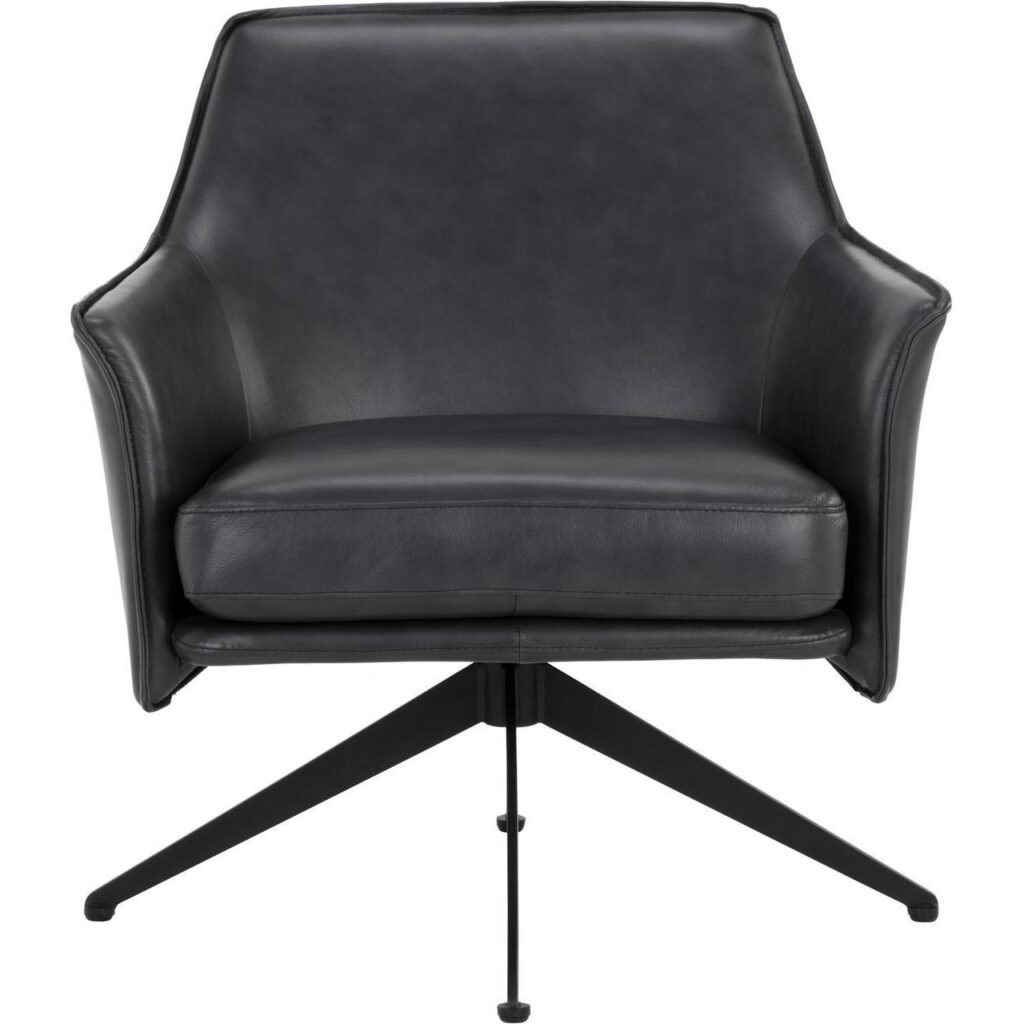 Crosby Swivel Lounge Chair - Alpine Black Leather - Image 2