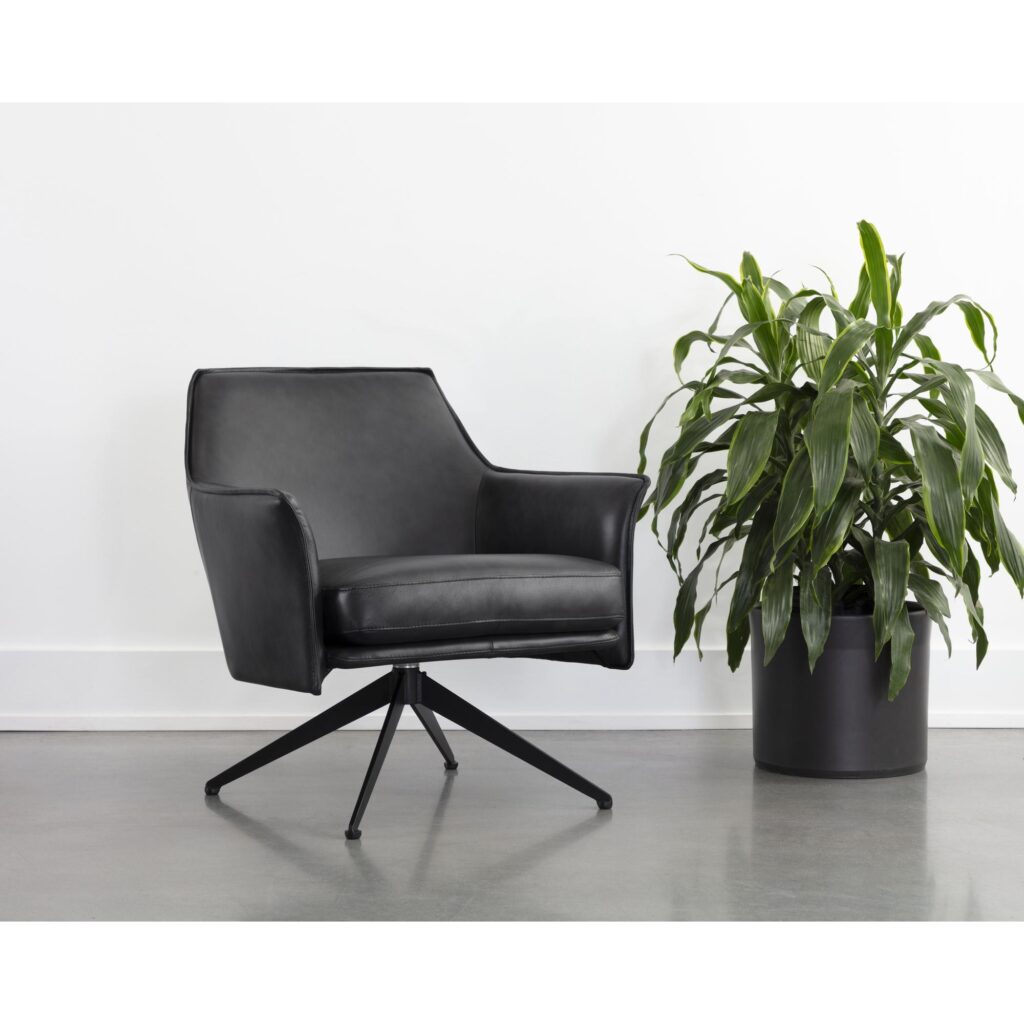 Crosby Swivel Lounge Chair - Alpine Black Leather - Image 5