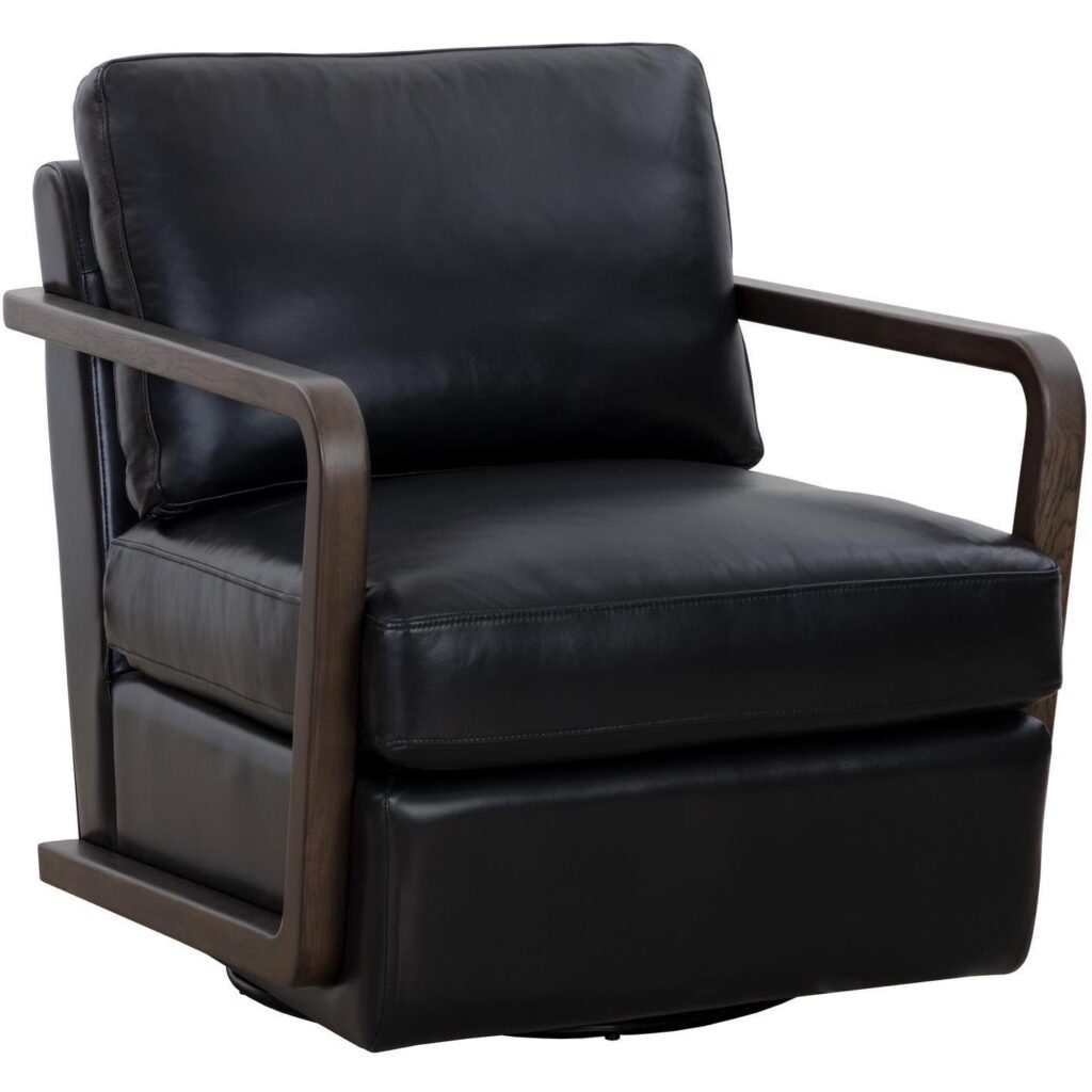 Castell Swivel Lounge Chair - Brown - Cortina Black Leather