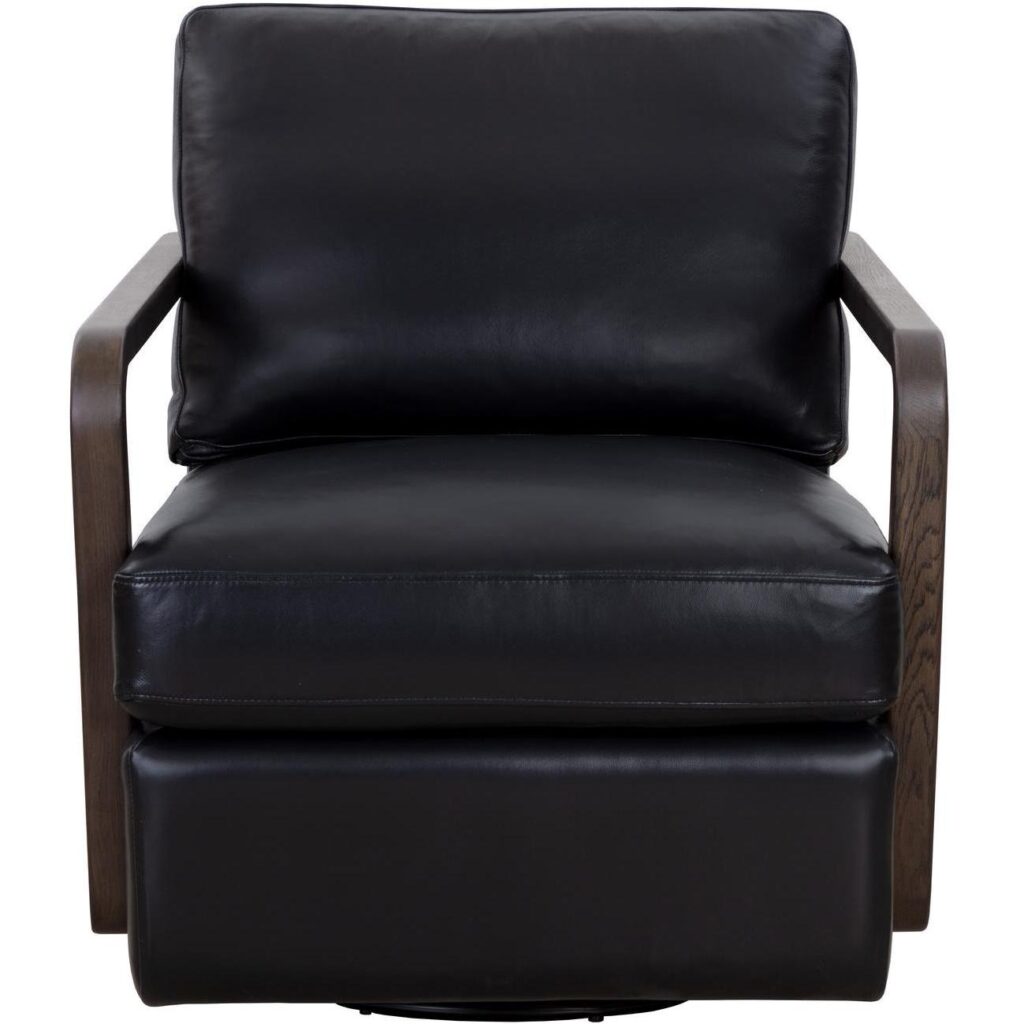 Castell Swivel Lounge Chair - Brown - Cortina Black Leather - Image 2