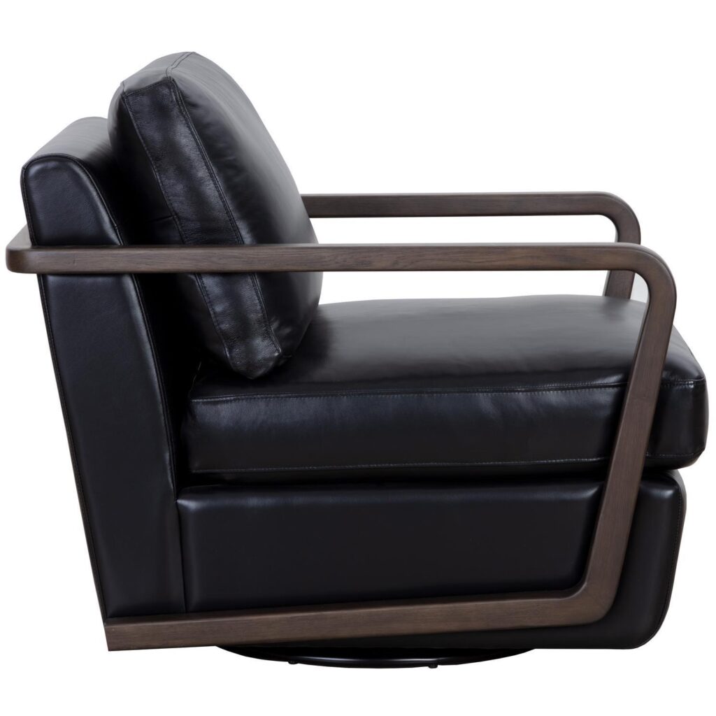 Castell Swivel Lounge Chair - Brown - Cortina Black Leather - Image 3