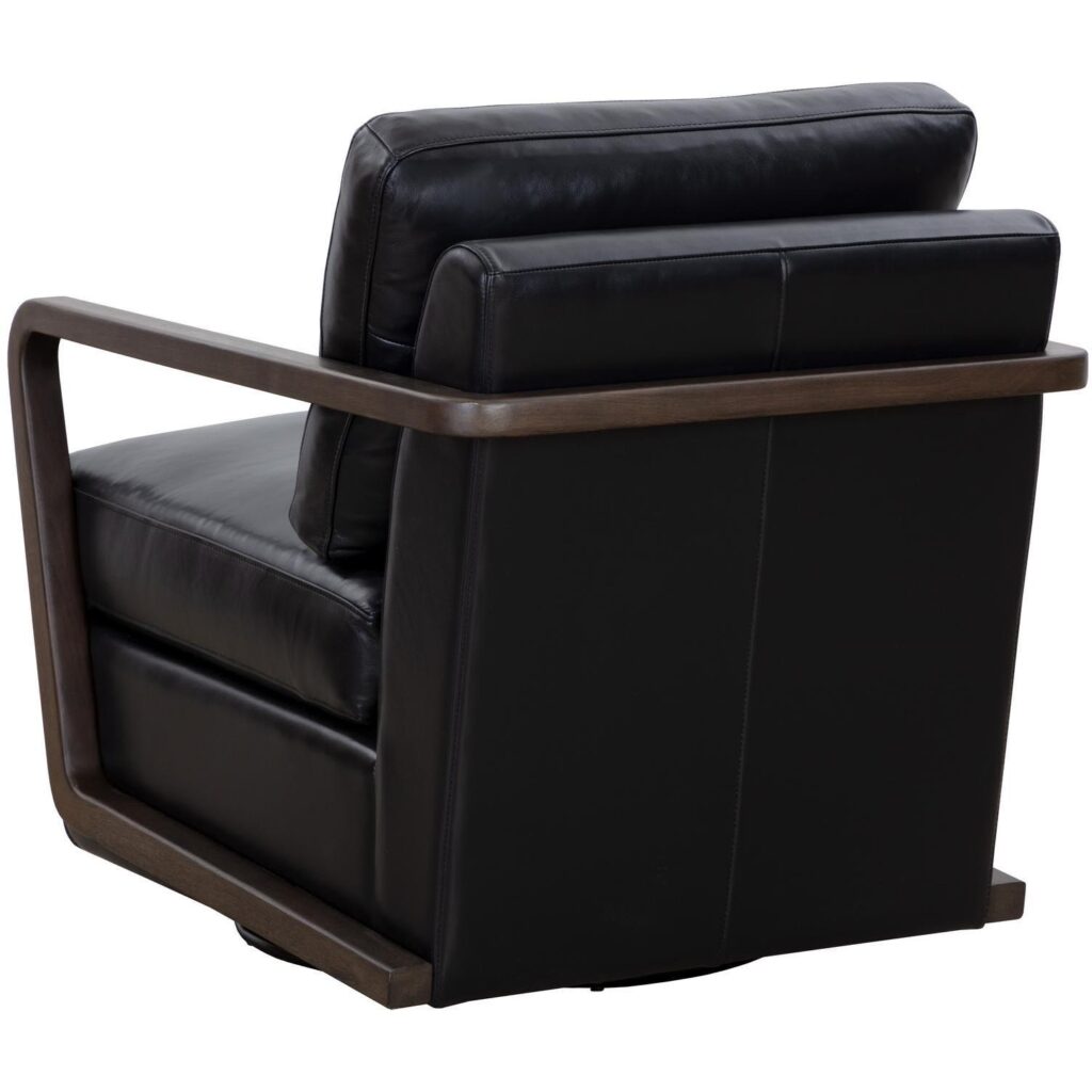 Castell Swivel Lounge Chair - Brown - Cortina Black Leather - Image 4