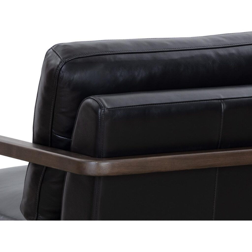 Castell Swivel Lounge Chair - Brown - Cortina Black Leather - Image 7