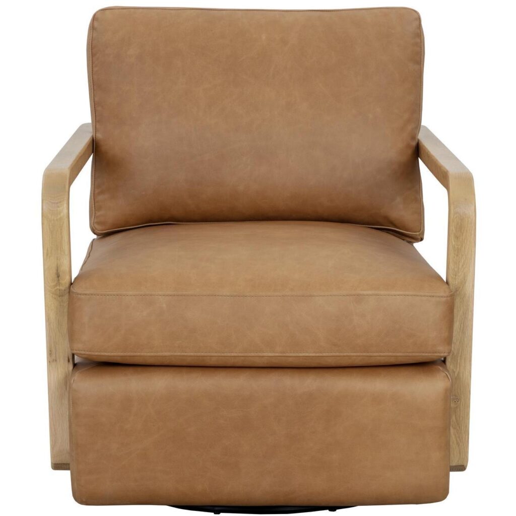 Castell Swivel Lounge Chair - Rustic Oak - Ludlow Sesame Leather - Image 2