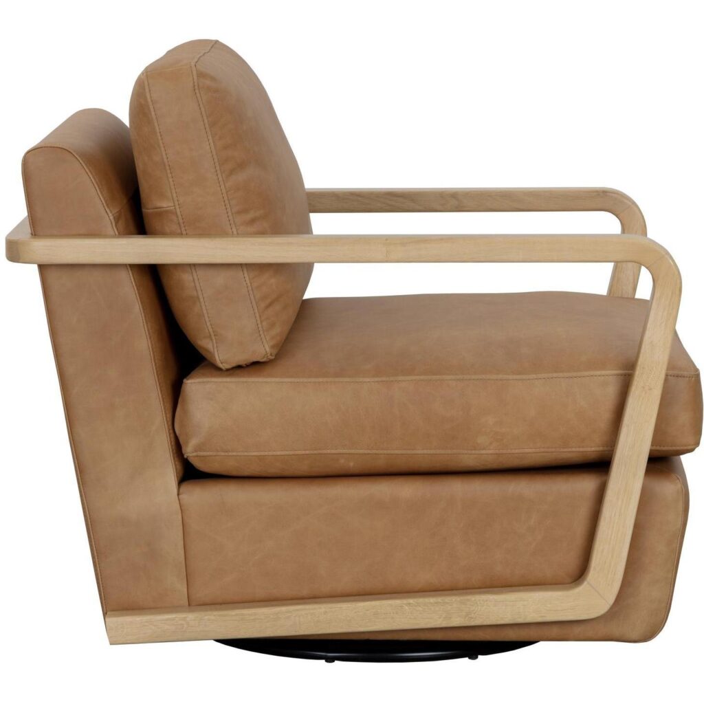 Castell Swivel Lounge Chair - Rustic Oak - Ludlow Sesame Leather - Image 3