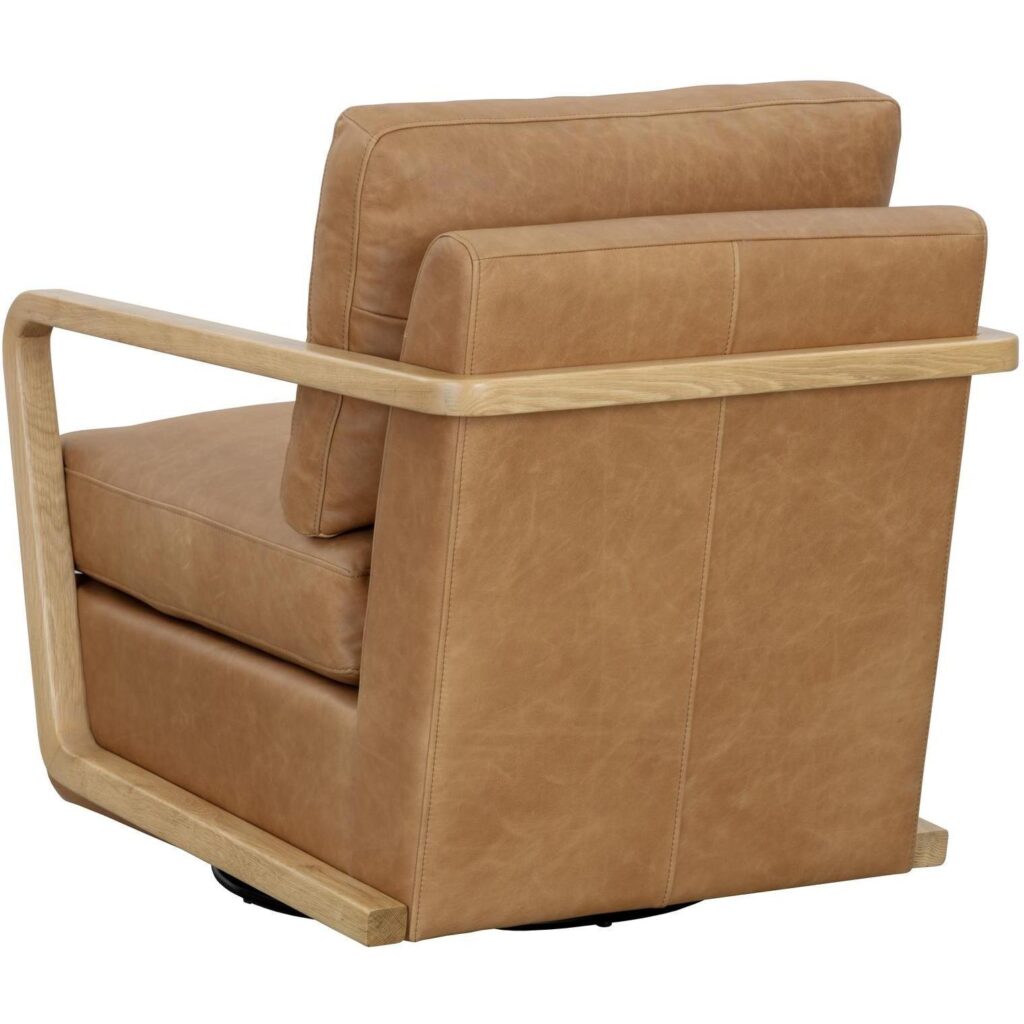 Castell Swivel Lounge Chair - Rustic Oak - Ludlow Sesame Leather - Image 4