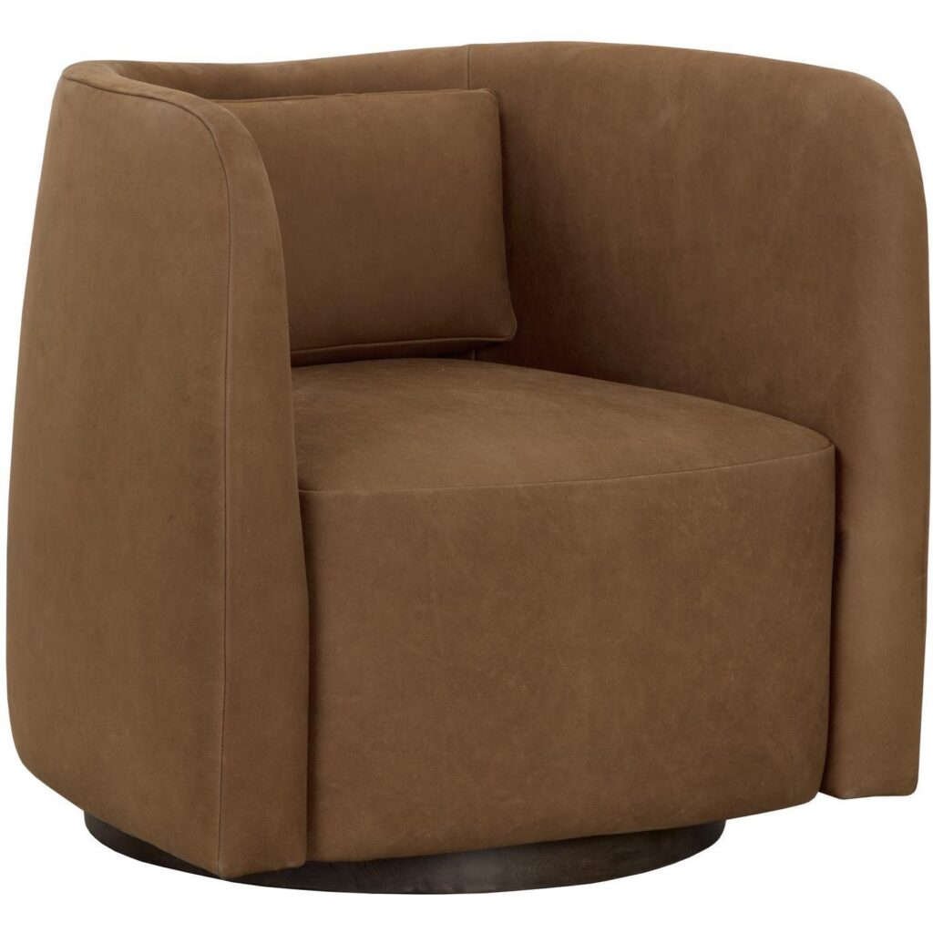 Emilie Swivel Lounge Chair - Nubuck Caramel Leather