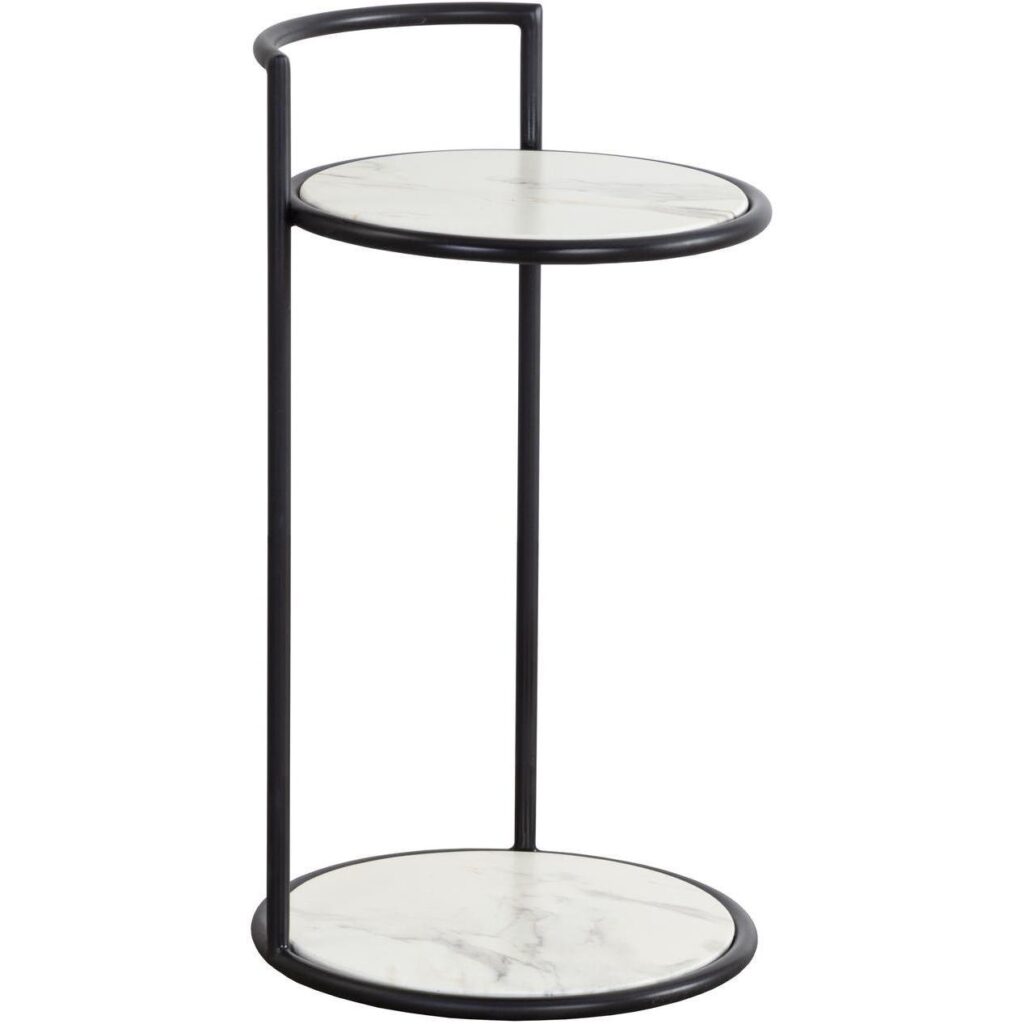 Parga End Table - Black - Marble Look - Image 2