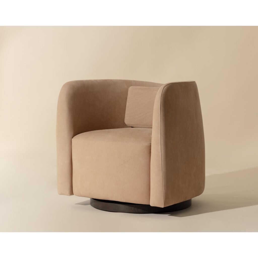 Emilie Swivel Lounge Chair - Nubuck Tan Leather