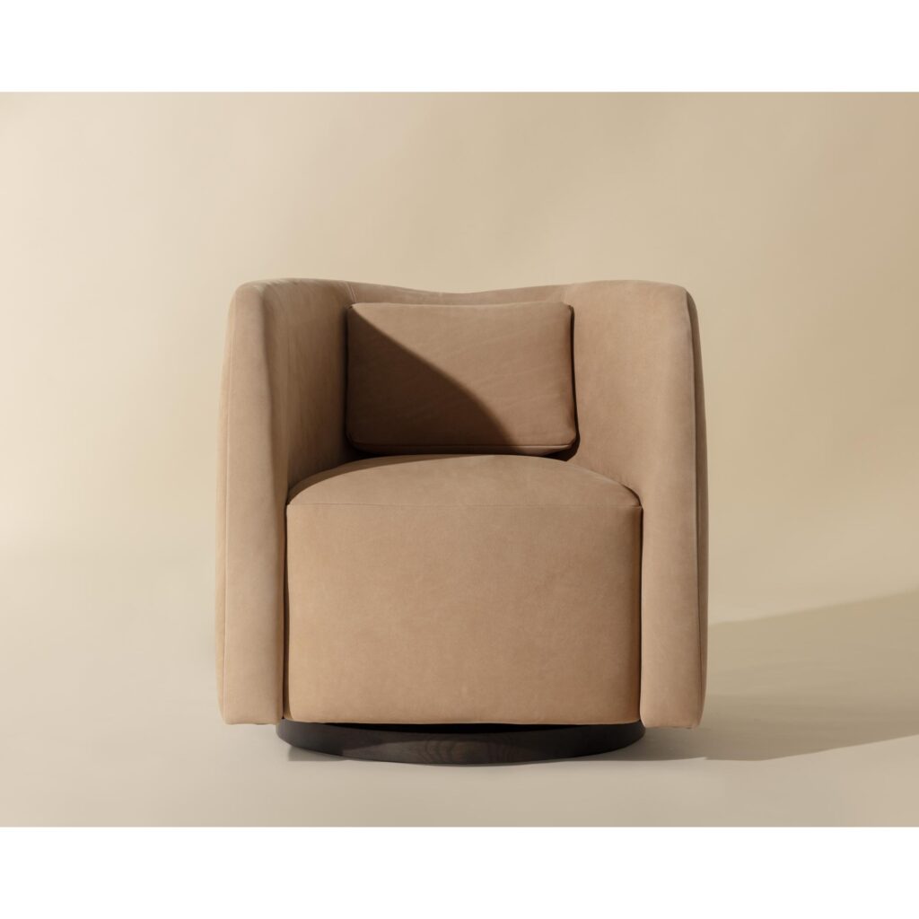 Emilie Swivel Lounge Chair - Nubuck Tan Leather - Image 2