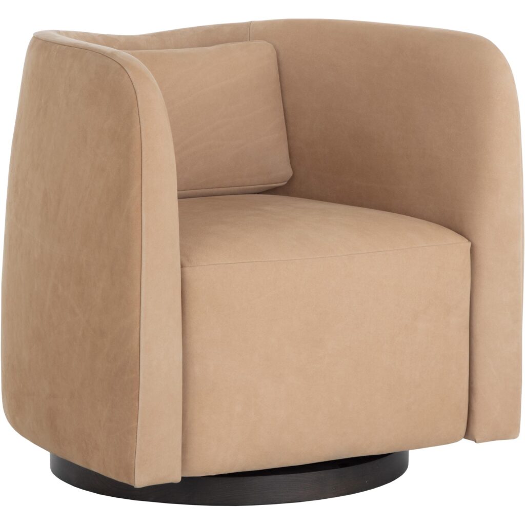 Emilie Swivel Lounge Chair - Nubuck Tan Leather - Image 6