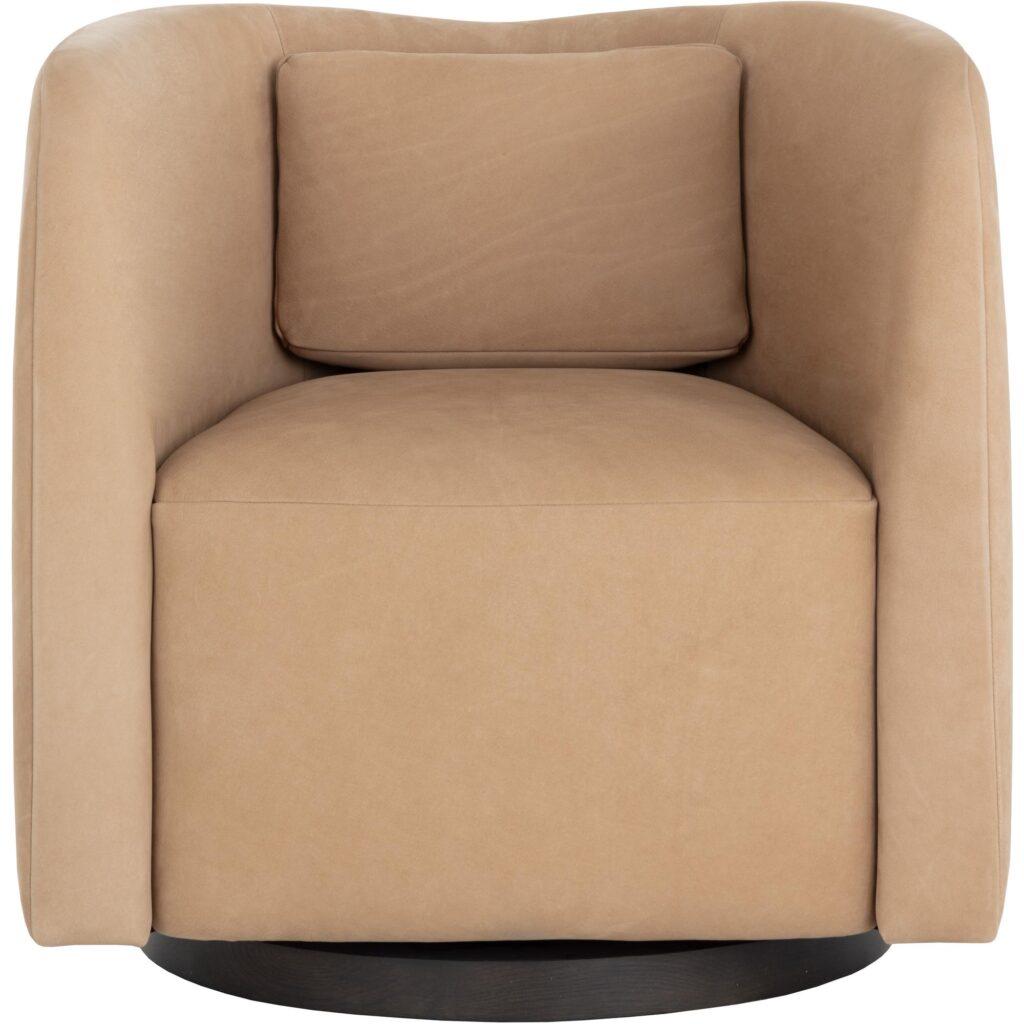 Emilie Swivel Lounge Chair - Nubuck Tan Leather - Image 7