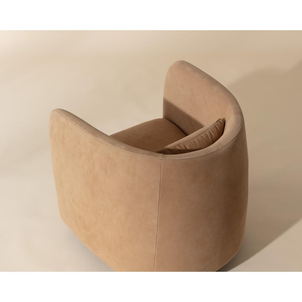 Emilie Swivel Lounge Chair - Nubuck Tan Leather - Image 5