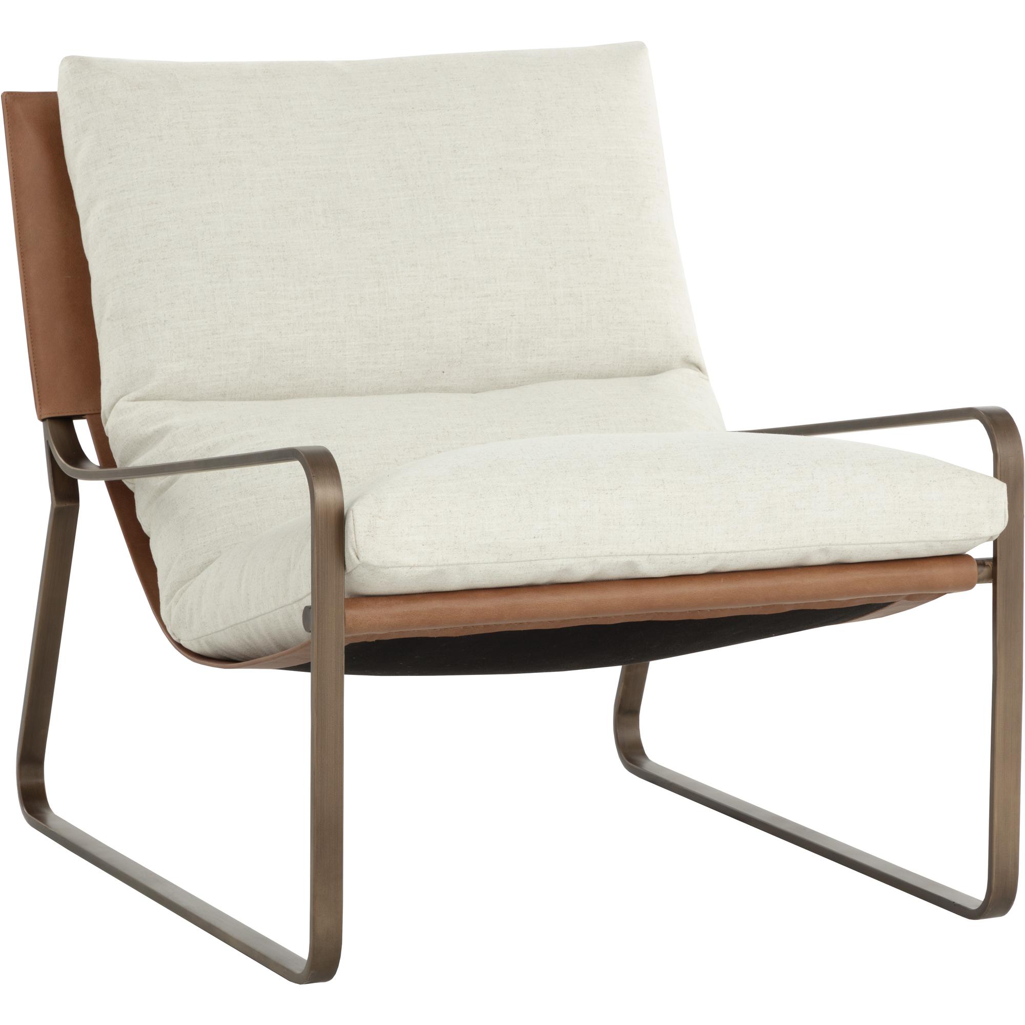 Zancor Lounge Chair - Antique Brass - Geralt Linen / Tan Leather