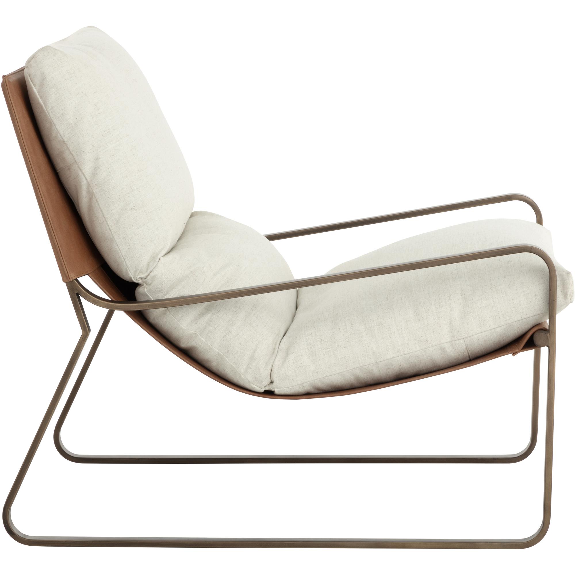 Zancor Lounge Chair - Antique Brass - Geralt Linen / Tan Leather 3 Zancor Lounge Chair - Antique Brass - Geralt Linen / Tan Leather - Image 3