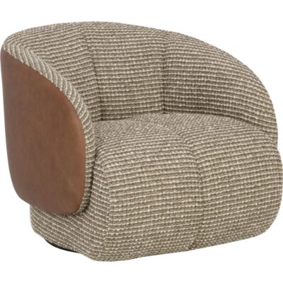 Camie Swivel Lounge Chair - Torched Meringue / Cognac Leather