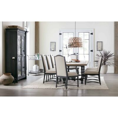 Ciao Bella 84in Trestle Table w/ 2-18in Leaves-Flaky White/Black 5805-75200-80 5805 75200 80 300 310 906 99 room