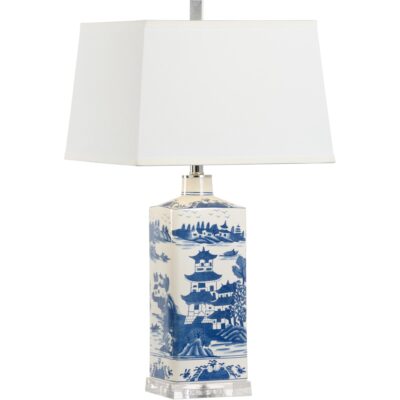 Square Blue And White Lamp