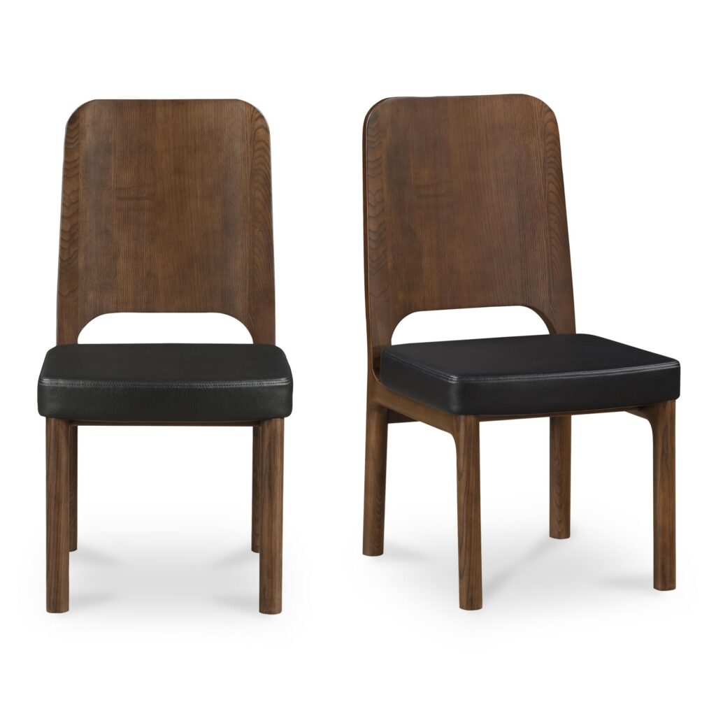 Kerr Dining Chair Walnut Stained Black Vegan Leather-Set Of Two