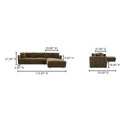 Bryn Sectional Right Heritage Cedar Green JM-1027-27-R-0 JM 1027 27 R 0 70