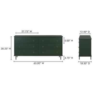 Reagan 6 Drawer Dresser Deep Green JU-1008-27 JU 1008 27 70