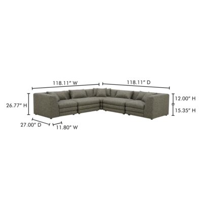 Lowtide Classic L-Shaped Modular Sectional Stone Tweed KQ-1039-37 KQ 1039 37 70