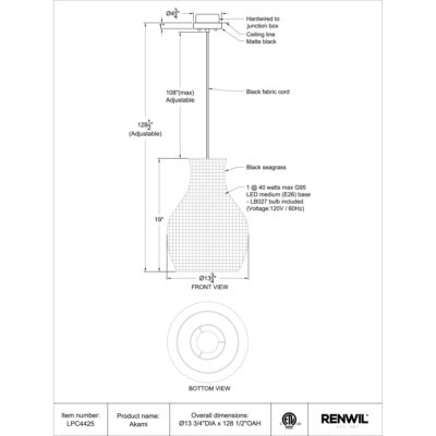 Akami Ceiling Fixture LPC4425 LPC4425 TECHNICAL