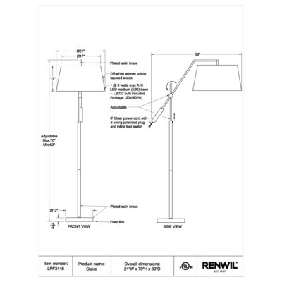 CLAIRE Floor Lamp LPF3148 LPF3148 2