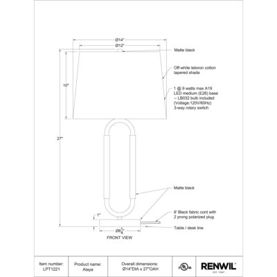 ALAYA Table Lamp LPT1221 LPT1221 6