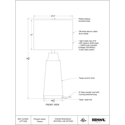 TEREVA Table Lamp LPT1225 LPT1225 5