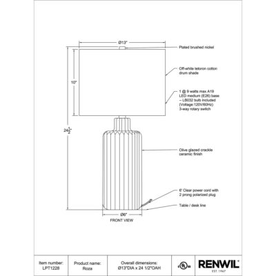 ROZA Table Lamp LPT1228 LPT1228 TECH