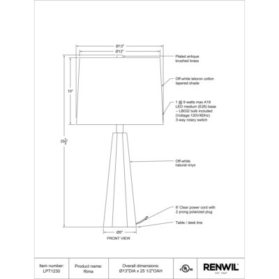 RIMA Table Lamp LPT1230 LPT1230 5