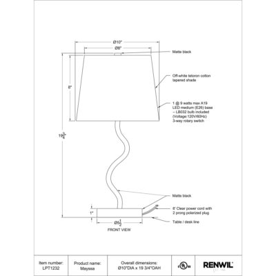 Mayssa Table Lamp LPT1232 LPT1232 TECHNICAL